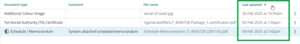 screenshot of the attached supporting documents list in the supporting documents panel. The last updated column is highlighted. It has been sorted to descending date order.