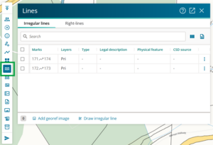 image of the lines icon highlighted in the workflow control bar, with the lines panel open.