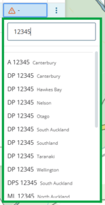 image of the drop-down list of referenced surveys. "12345" is entered in the filter, and all survey references with this reference are showing in the list. 