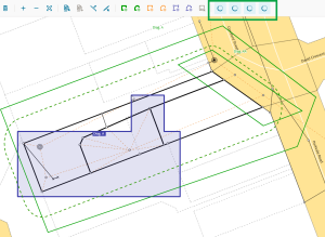Image highlighting the edit diagram tools in processing mode at top of screen. In the centre of the screen, the selected diagram A including the enlargement area is shaded dark blue.
