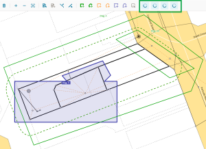 Image highlighting the edit diagram tools in processing mode at top of screen. In the centre of the screen, the selected diagram A including the enlargement area is shaded dark blue.