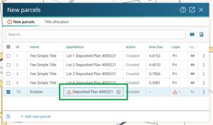 screenshot of new parcels panel with the appellation field highlighted.