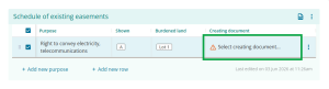 image highlighting the "creating document" field in the schedule of existing easements.