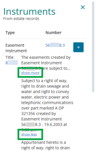 image of the Instruments panel. "show more" and "show less" are highlighted.