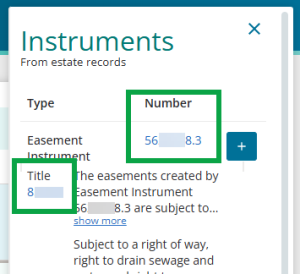image highlighting the Instrument number and Title reference in the Instruments panel.