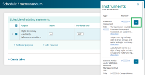 image highlighting the "add instrument to table" icon in the Instruments panel.
