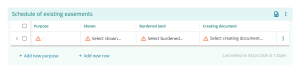image of an unpopulated Schedule of existing easements table.