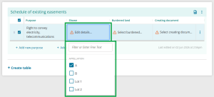 image highlighting the "shown" field. A list of Appellations is open, with Appellation "A" ticked.