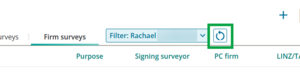 image highlighting the Reset filter icon next to a filtered user's name in Firm surveys.