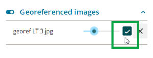 image of the georeferenced image section in the layers panel. The toggle layer on/off button is highlighted.
