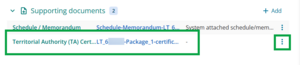 image of supporting documents on TA certification page. The TA certificate is highlighted, as well as the 3 dot menu on the right hand side.