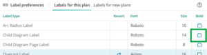 image highlighting an empty tickbox under Bold option in the label preferences panel.