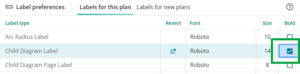 image highlighting the tickbox under Bold option in the label preferences panel. The box is now ticked.