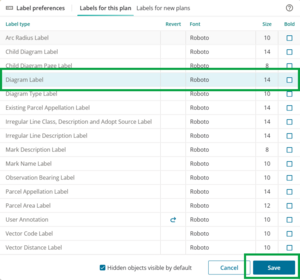 image of label preferences panel, highlighting Diagram label and showing that the preferences have been set back to their default settings.
