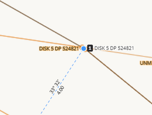 image of Mark 1 in link mode in survey capture. There are at least 2 orange underlying marks positioned underneath the mark's location.