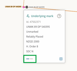 image of the underlying mark info panel, highlighting the blue dashes to toggle between 2 marks.