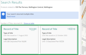 Screenshot of land record search card view