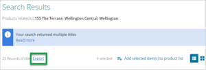 Screenshot of lws export titles search result