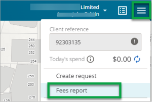Screenshot of fees report link from main menu