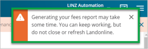Screenshot of fees report generating fees report message