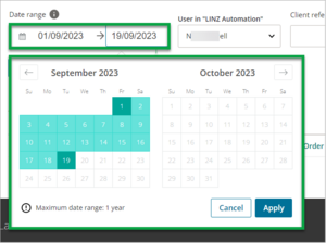 Screenshot of fees report enter the date range