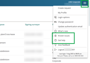 image of main menu highlighting Get help and Known issues.