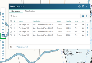 image of the New parcels panel.