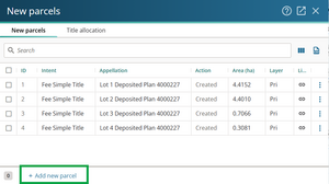 image of the New parcels panel, with Add new parcel highlighted.