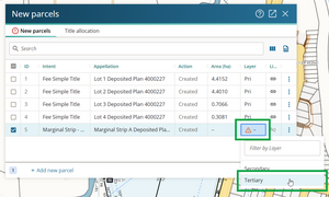 image of the new parcels panel, with the layer field selected. The mouse cursor is positioned over Tertiary.
