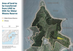 Area of land to be transferred from LINZ to DOC for Mātai Moana Reserve