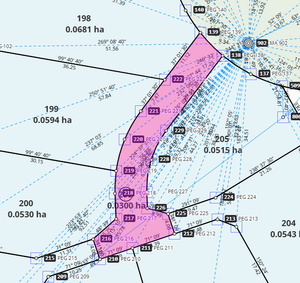 Image of a selected parcel in survey spatial view. The parcel is pink, showing that it's selected.