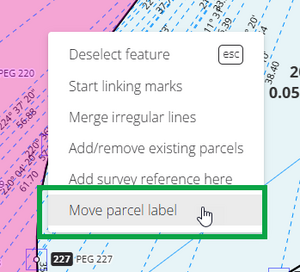 image of the parcel's context menu, with "move parcel label" highlighted.