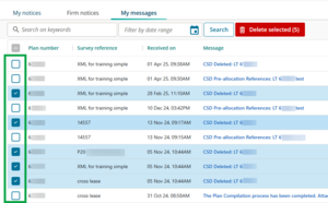 image of My messages, with 5 messages ticked. The ticked messages are highlighted blue on the screen. 