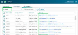image highlighting the search keyword "lodge" in the search field, and all the messages that contain "lodge".