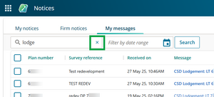 image of a search on keywords search, highlighting the "X" at the right of the search field that will clear the search.