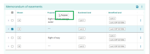 image showing a column in the memorandum of easements table being dragged by the mouse cursor.