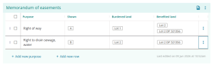 image showing the same memorandum of easement table as in the previous images, but the now deleted row no longer appears.