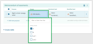 image highlighting the "shown" field. A list of Appellations is open, and Appellation "A" ticked.