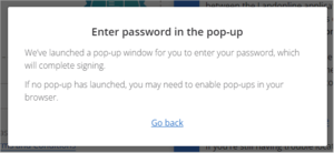 Screenshot of landonline login enter password popup message
