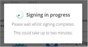 Screenshot of signing in progress popup message