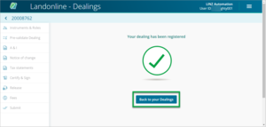 Screenshot of submit dealing back to your dealings page