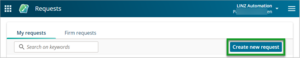 Screenshot of create new request button