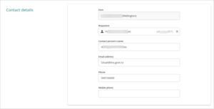 Screenshot of create request contact details