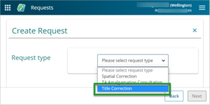 Screenshot of create request select title correction