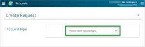 Screenshot of create a request select request type