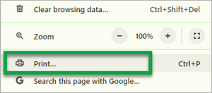 Screenshot of select print from menu