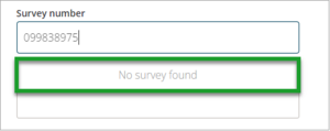Screenshot of create a request no survey number found