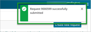 Screenshot of create request confirmation message