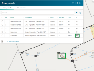 A screenshot of a linked parcel with parcel label 