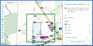 Screenshot of draw to select features, features selected
